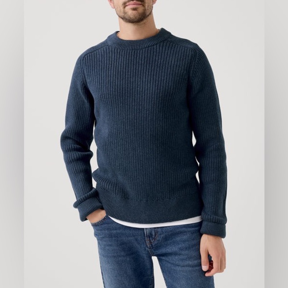 Pact Men’s High Country Organic Cotton Waffle Knit Crew Neck Sweater Blue Large